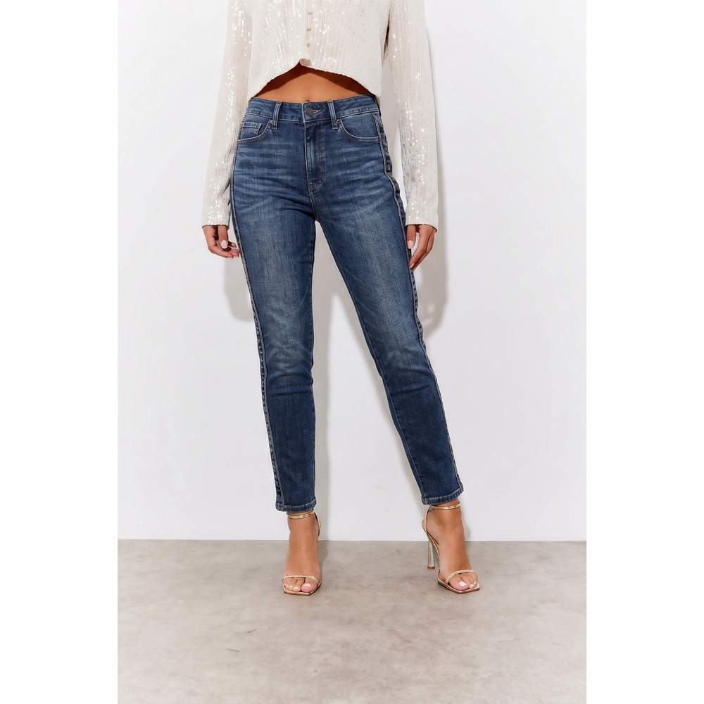 White House Black Market Everyday Soft High Rise Slim Ankle Beaded Jeans 4 NEW